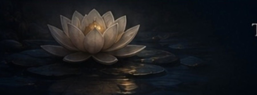 Illuminated lotus on dark water